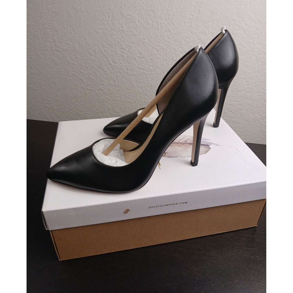 Jessica Simpson Prizma Black Nappa Silk D'Orsay Pointed Toe Stiletto Pumps 5M
